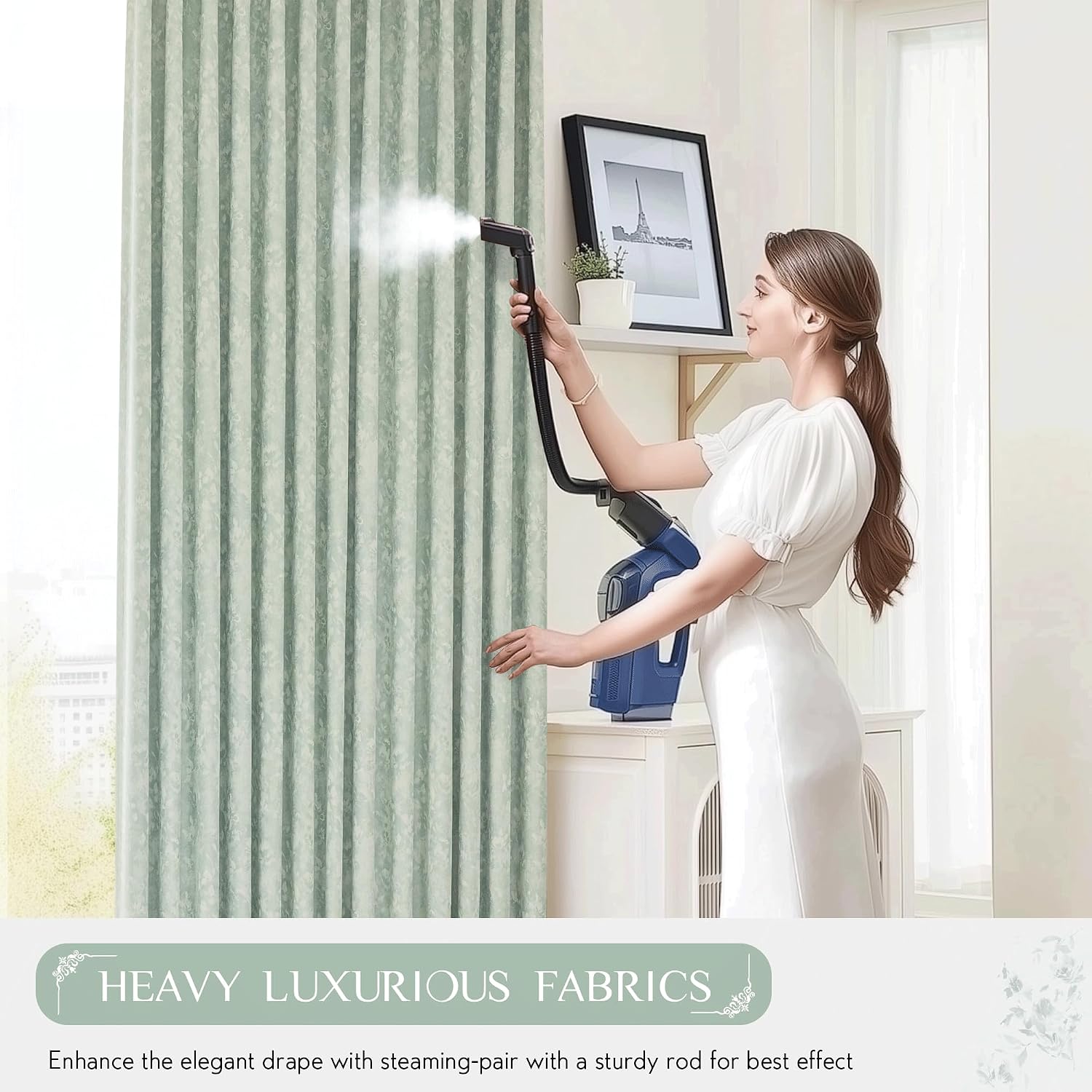 Beauoop Green Floral Jacquard Blackout Curtains 90 Inches Long 2 Panels for Bedroom Living Room Chenille Flower Room Darkening Thermal…