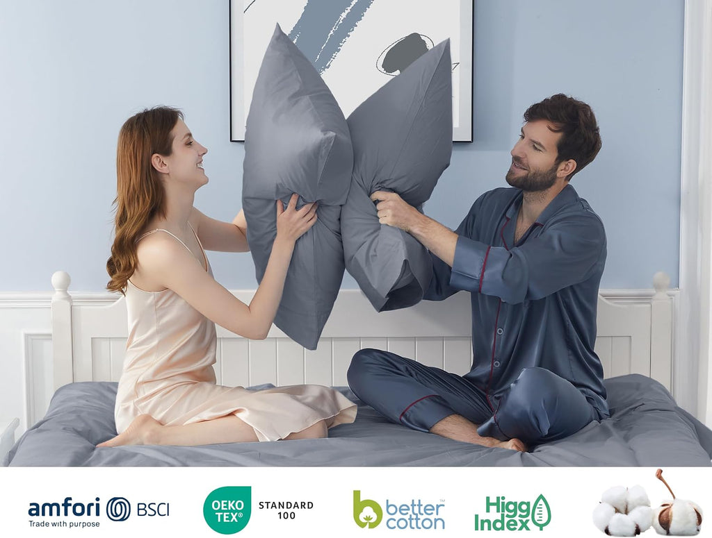 Homtec Pillow Cases, King Size Cotton Percale Weave Pillowcases, Pre-Shrunk Breathable and Hypoallergenic Pillowcases, Set of 2 (2 Piece Ki…