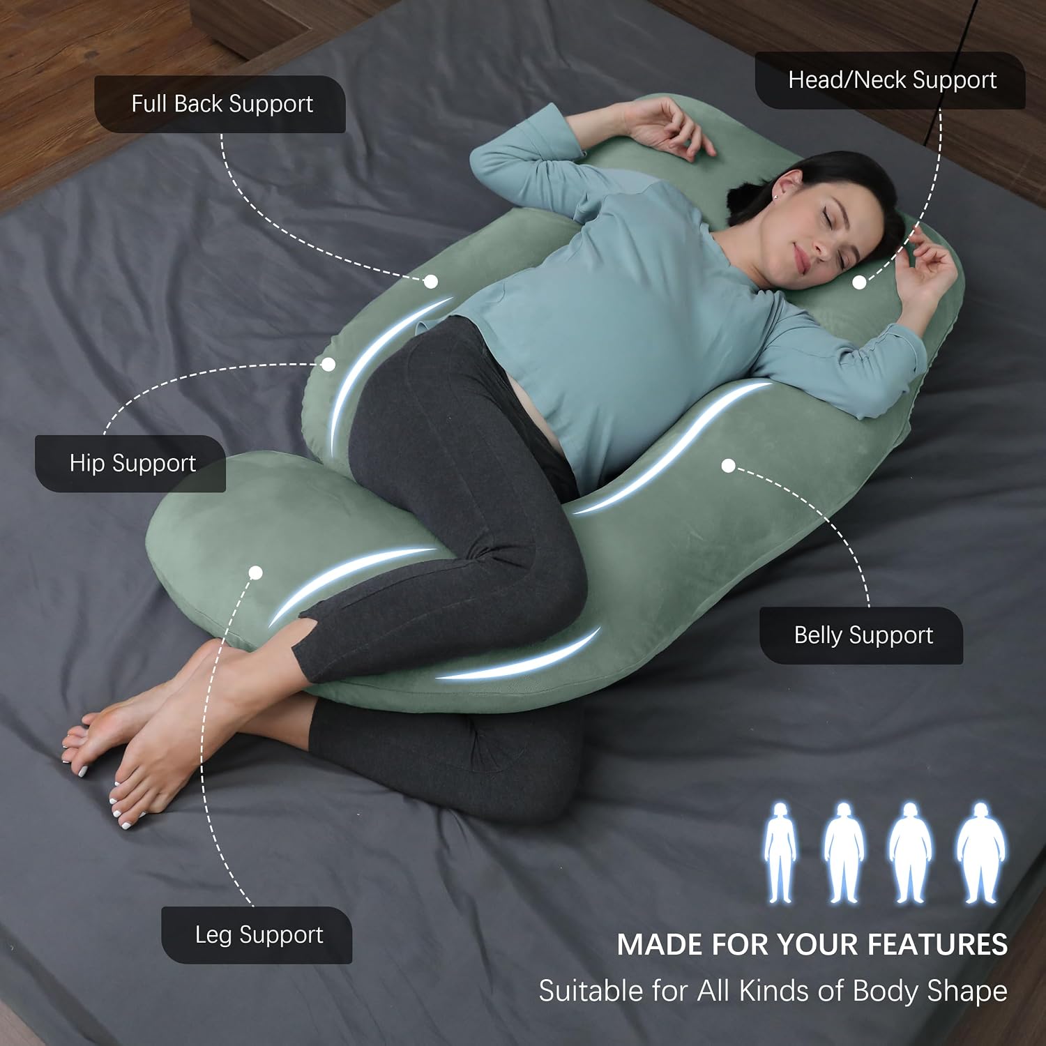 Moonpark MOON PARK Pregnancy Pillows for Sleeping - U Shaped Full Body Maternity Pillow with Removable Cover - Support for Back, Legs, Bell…