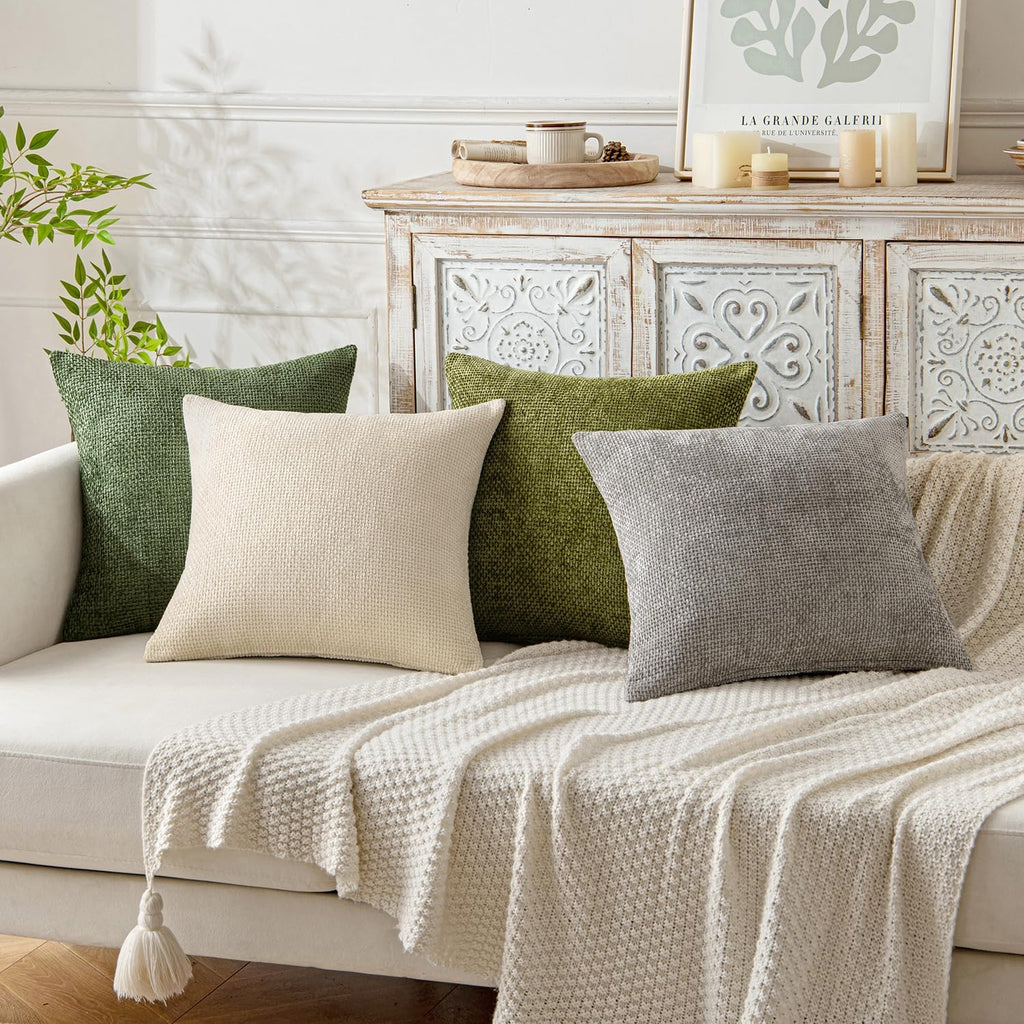 Miulee Pack of 2 Couch Throw Pillow Covers 20x20 Inch Neutral Cream Modern Boho Accent Decorative Pillow Covers Soft Chenille Farmhouse Cus…