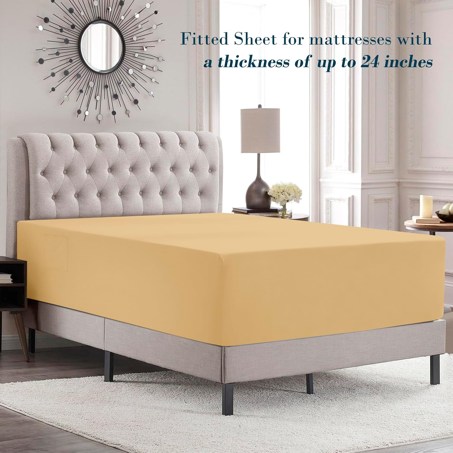 MocassiLuxuryBedding Mocassi Cal King Size 4-Piece Bed Sheet Set - 1800 Hotel Quality Microfiber 18-24 Inches Extra Deep Pocket Fitted Shee…
