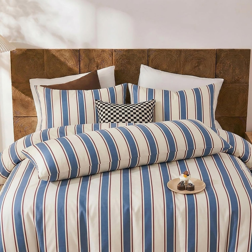 Merryword White and Blue Striped Pillowcases, 100% Cotton Pillow Cases, King Size Pillowcases, Luxury Linen Like Pillowcase, Soft Breathabl…