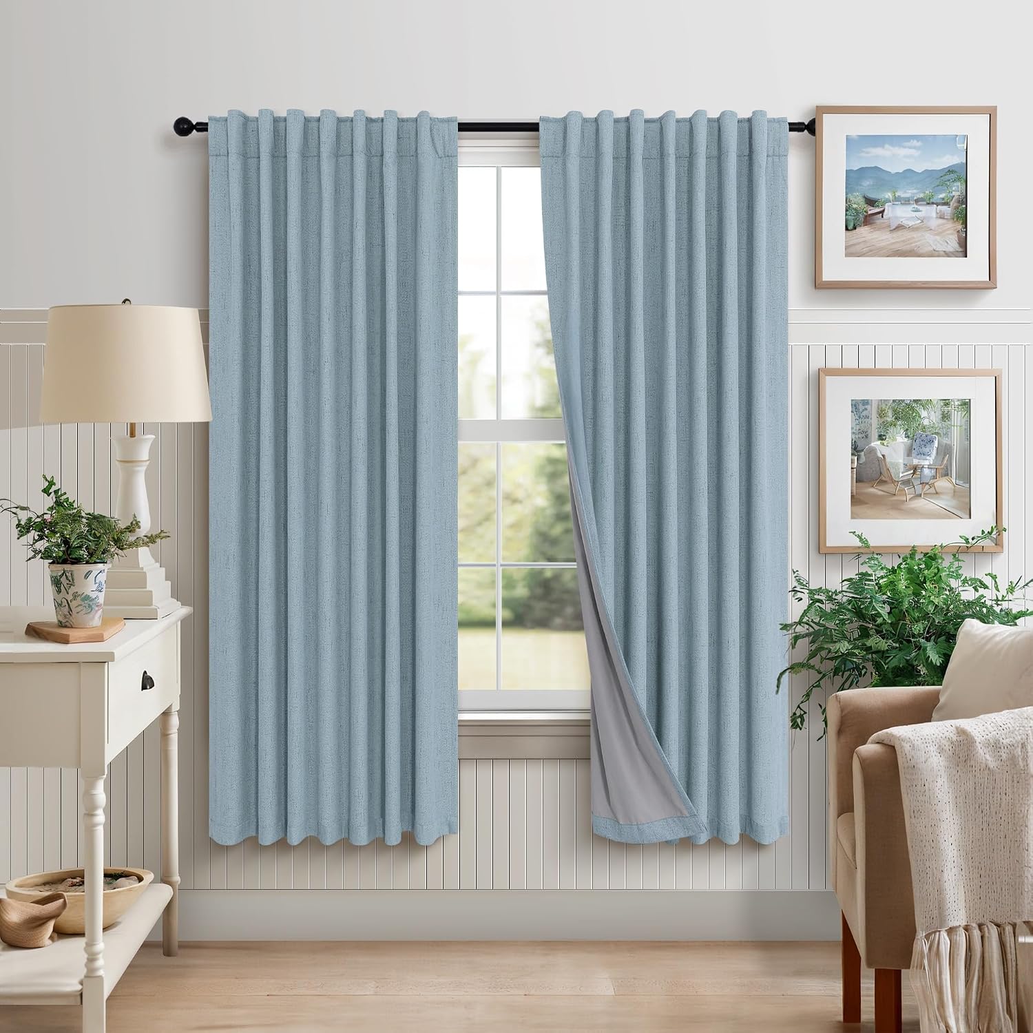 Pitalk Light Blue Curtains for Bedroom 63 Inch Length 2 Panels Neutral Linen Textured Full Blackout Room Darkening Noise Reducing Curtain f…