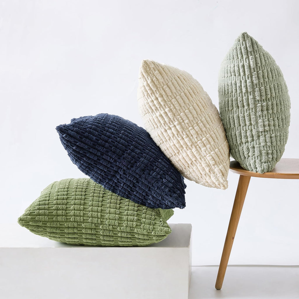 MIULEE Soft Corduroy Spring Throw Pillow Covers Set of 4 Green Blue 18x18 Inch Modern Farmhouse Boho Decorative Accent Cushion Covers for…