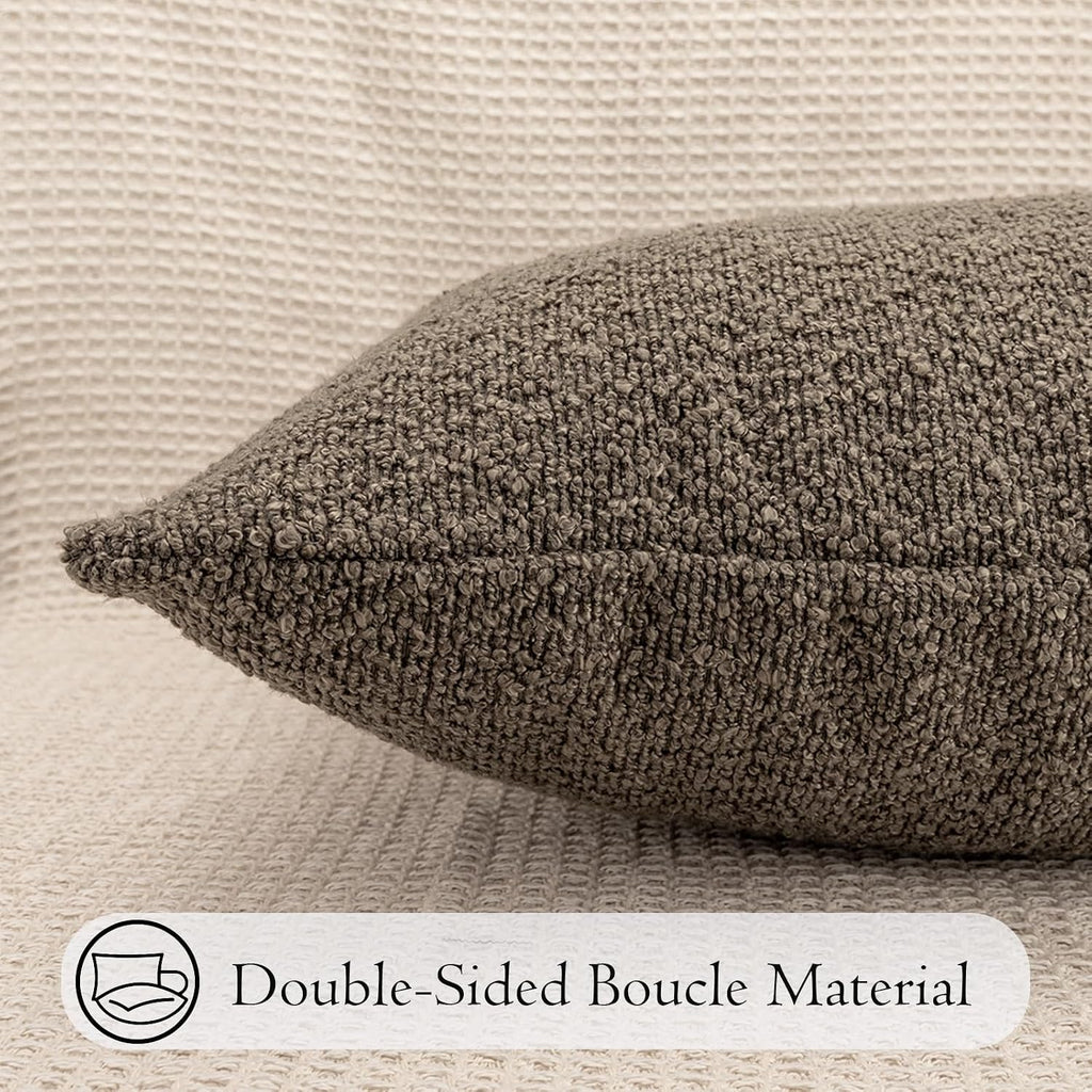 JoraLion 12x24 inch Boucle Lumbar Pillow Cover, Dark Brown Woven Texture Neutral Long Pillow Cover Breathable Cushion Case for Couch Sofa…