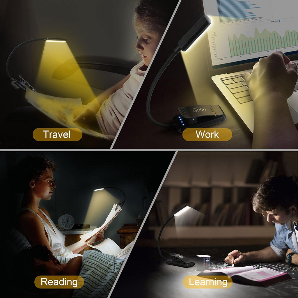 Gritin 2 Pack 9 LED Rechargeable Book Light for Reading in Bed -Eye Caring 3 Color Temperatures, Stepless Dimming Brightness, Small…