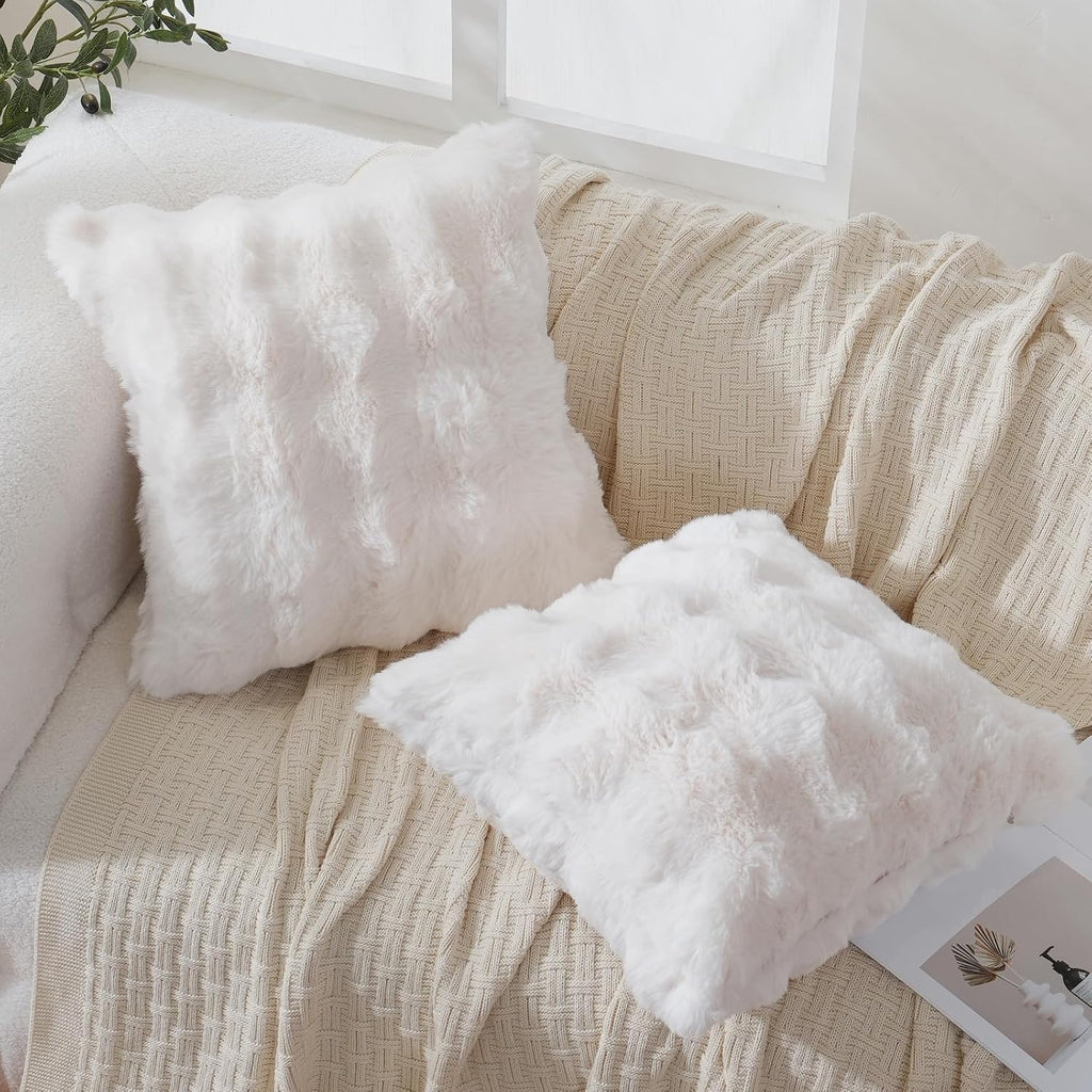 Chumerry Faux Fur White Throw Pillow Cover Ultra Furry Fuzzy Couch Pillow Case Cream White Cushion Cover Room Decor Decorative Pillowcase 1…