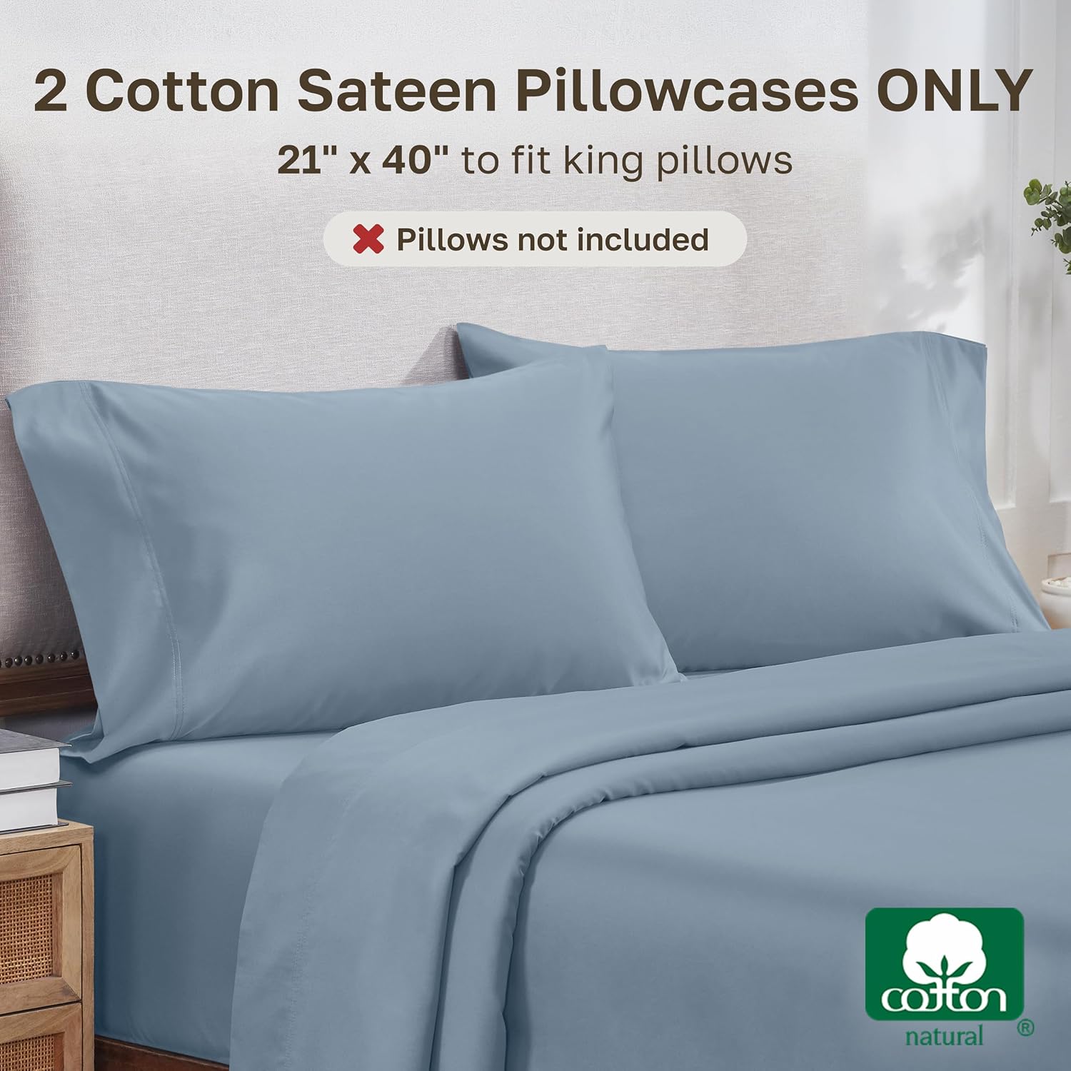CaliforniaDesignDen Heirloom Soft, Smooth & Thick Certified 800 Thread Count 100% Cotton Sateen, 2 Pillow Cases King Size, Fits King Pillow…