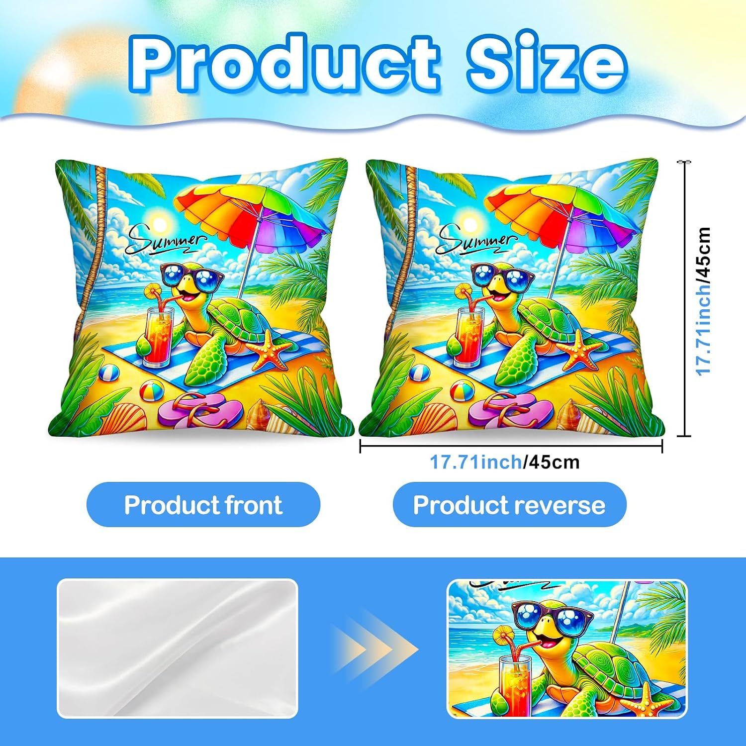 BlissYard Summer Beach Throw Pillow Covers Set of 18x18 Decorative Pillow Covers Cute Sea Turtle Ocean Theme Cushion Covers for Couch…