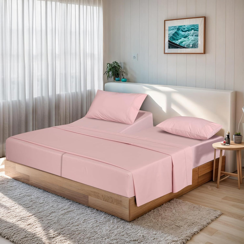 Ruvanti 100% Cotton Organic Percale Sheets Split King Size – Crisp Cooling Bed Sheets for Hot Sleepers, Deep Pocket 15”, Soft Peach Finish,…