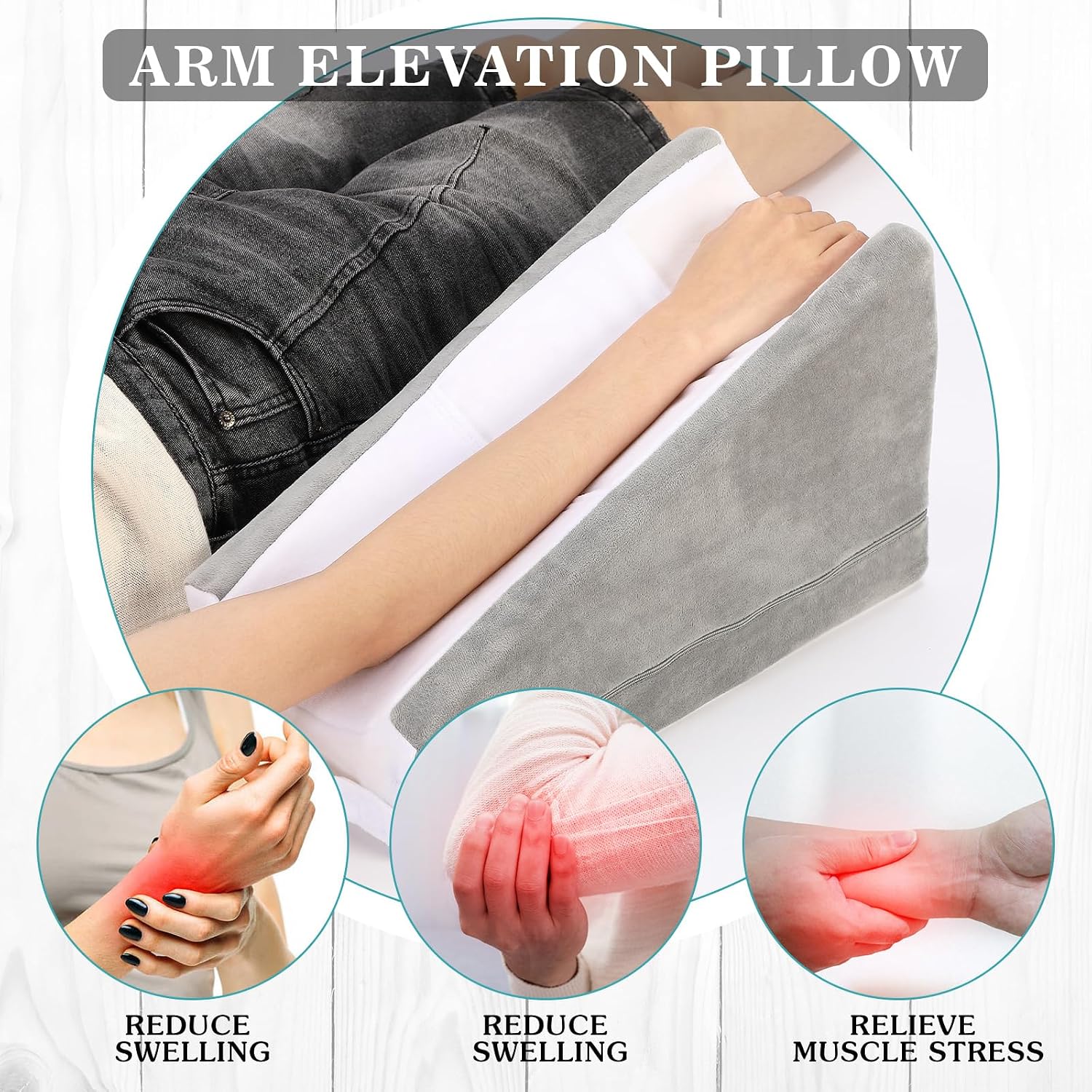 Buryeah Arm Elevation Pillow with 2 Pockets, Soft Ergonomic Support Pillow for Elbow Rest Wedge Broken Arm Gifts with High Density Foam for…