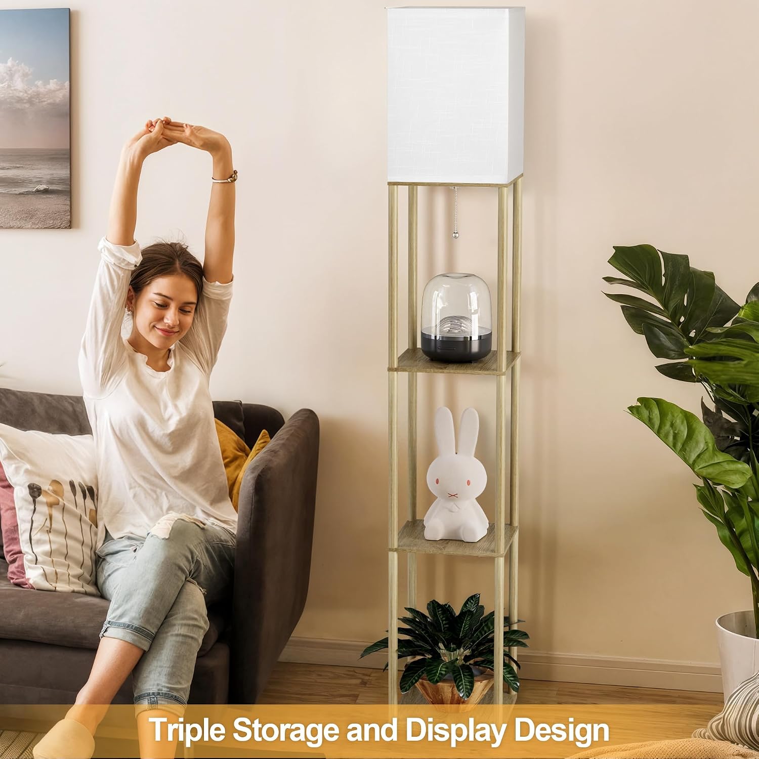 PARTPHONER Floor Lamp with Shelves for Living Room Natural Wood 2 Pack, Shelf Floor Lamp with 3 CCT LED Bulb, Corner Display Standing…