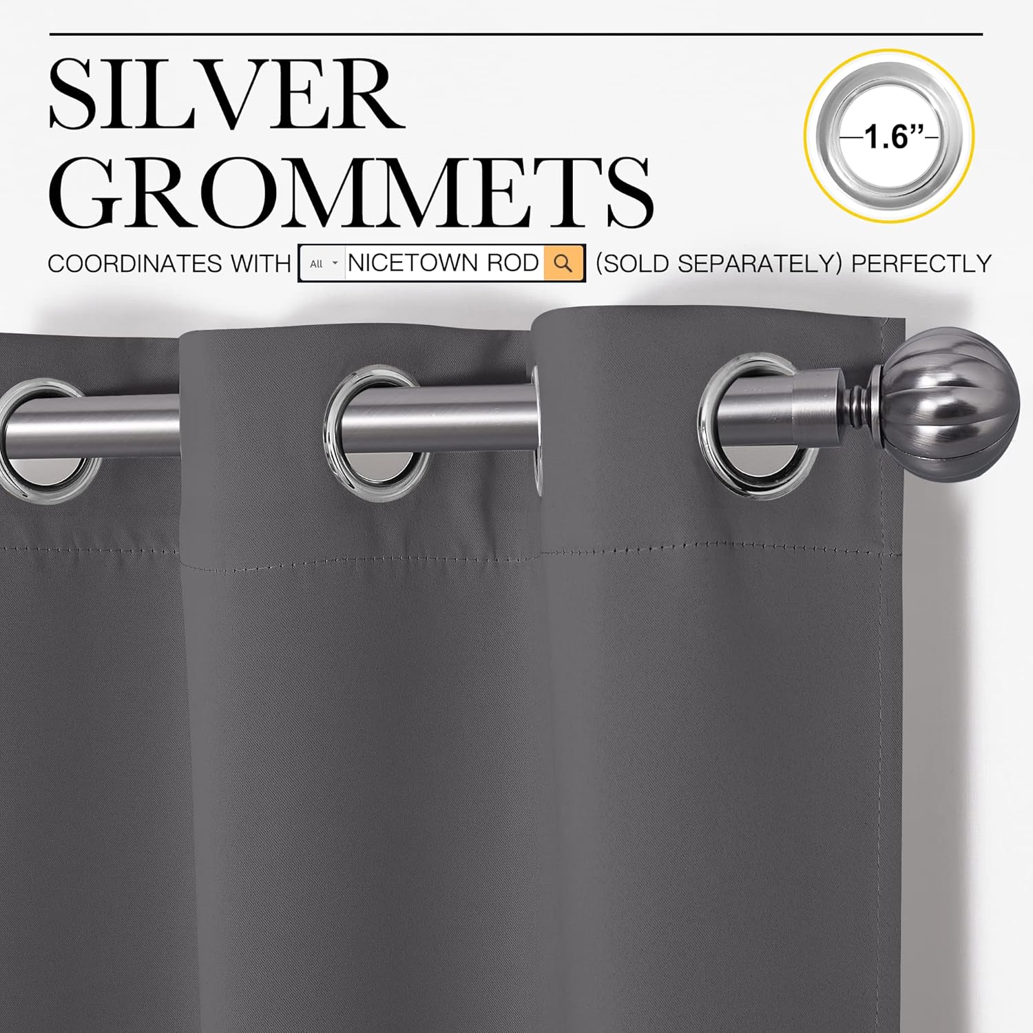NICETOWN Grey Blackout Curtain Panels for Bedroom, Thermal Insulated Grommet Top Blackout Draperies and Drapes (2 Panels, W34 x L63…