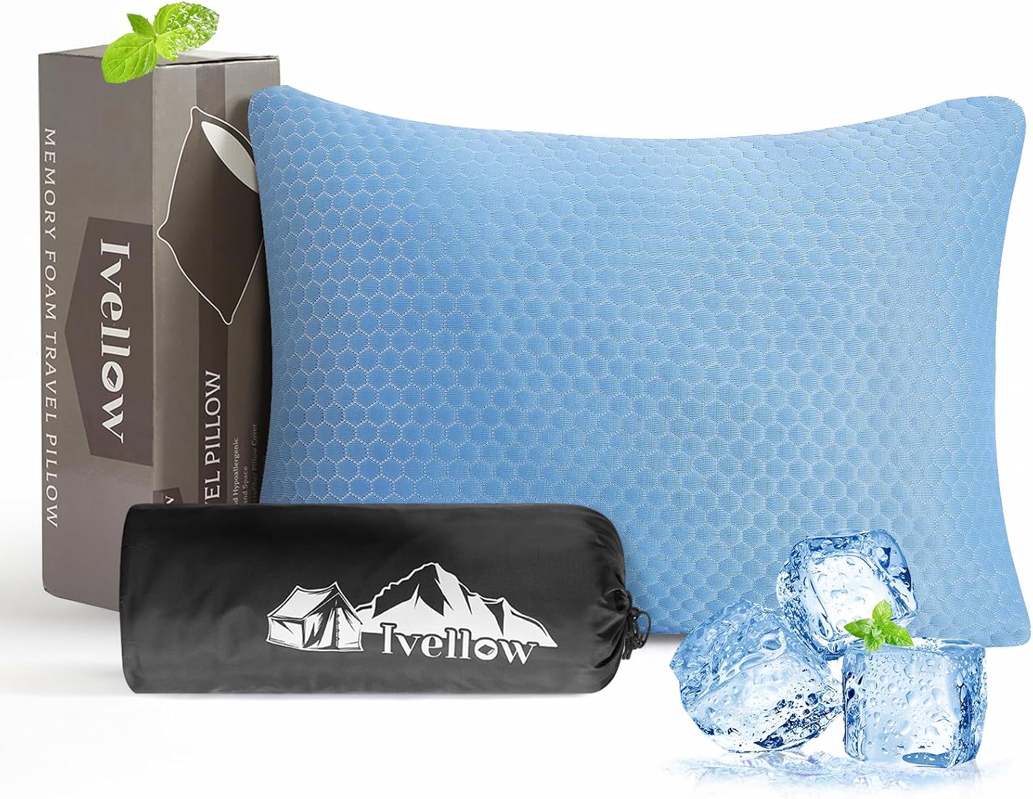 Ivellow Travel Pillow Camping Pillow for Sleeping Cooling Shredded Memory Foam Pillow Compressible Compact Medium Firm, Breathable, Ideal for…