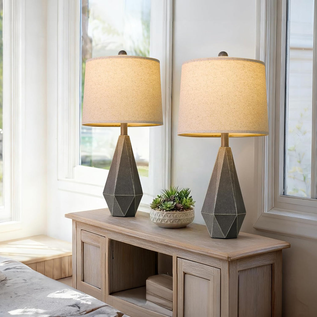 PoKat 23'' Table Lamps Set of 2 for Living Room Bedroom, Farmhouse Bedside Lamps, Resin Vintage Lamps for Night Stands, Office Sideboard…