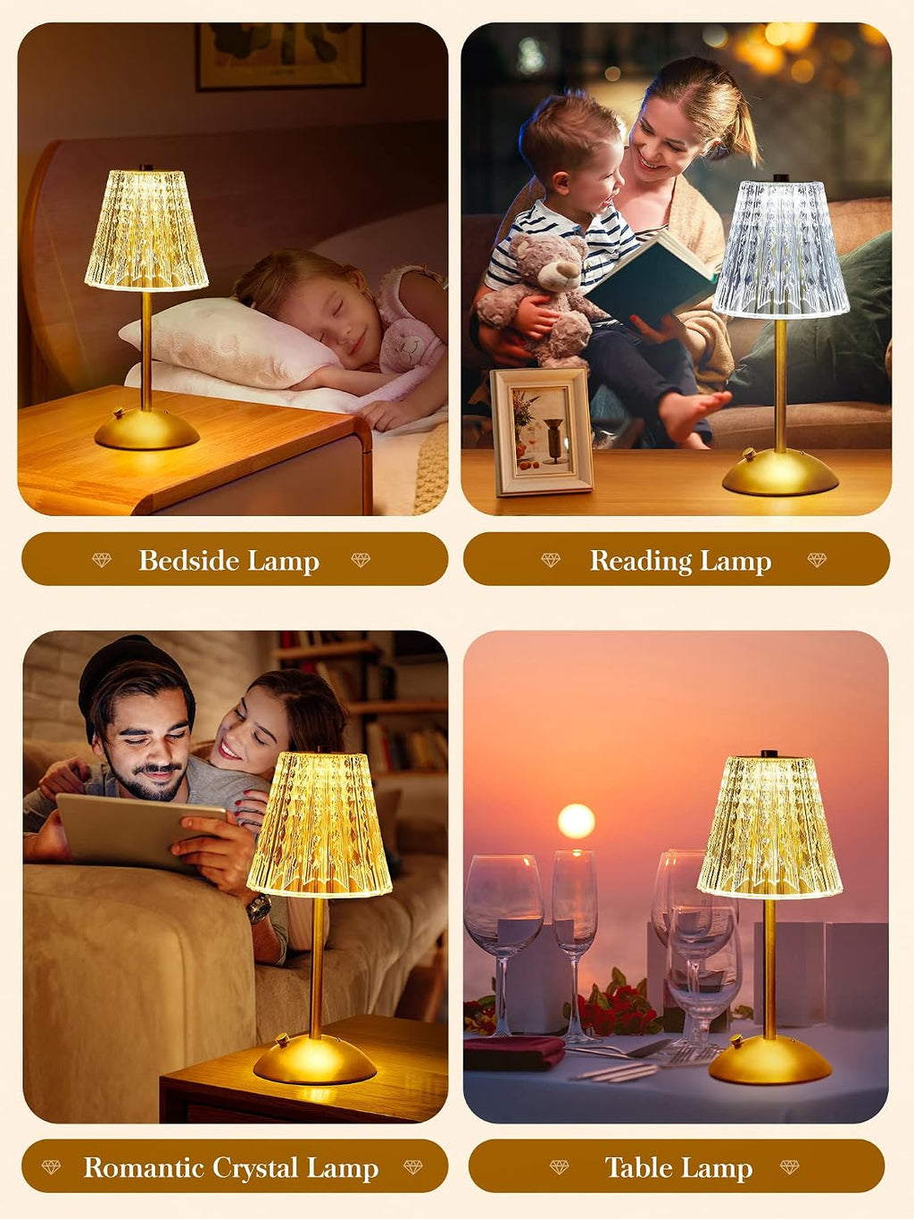 3200mAh】Brass Table Lamp, 3 Colors+Dimmable+Touch Crystal Lamp LED Gold Lamp, Mood Lighting Mood Light, Brass Decor for…