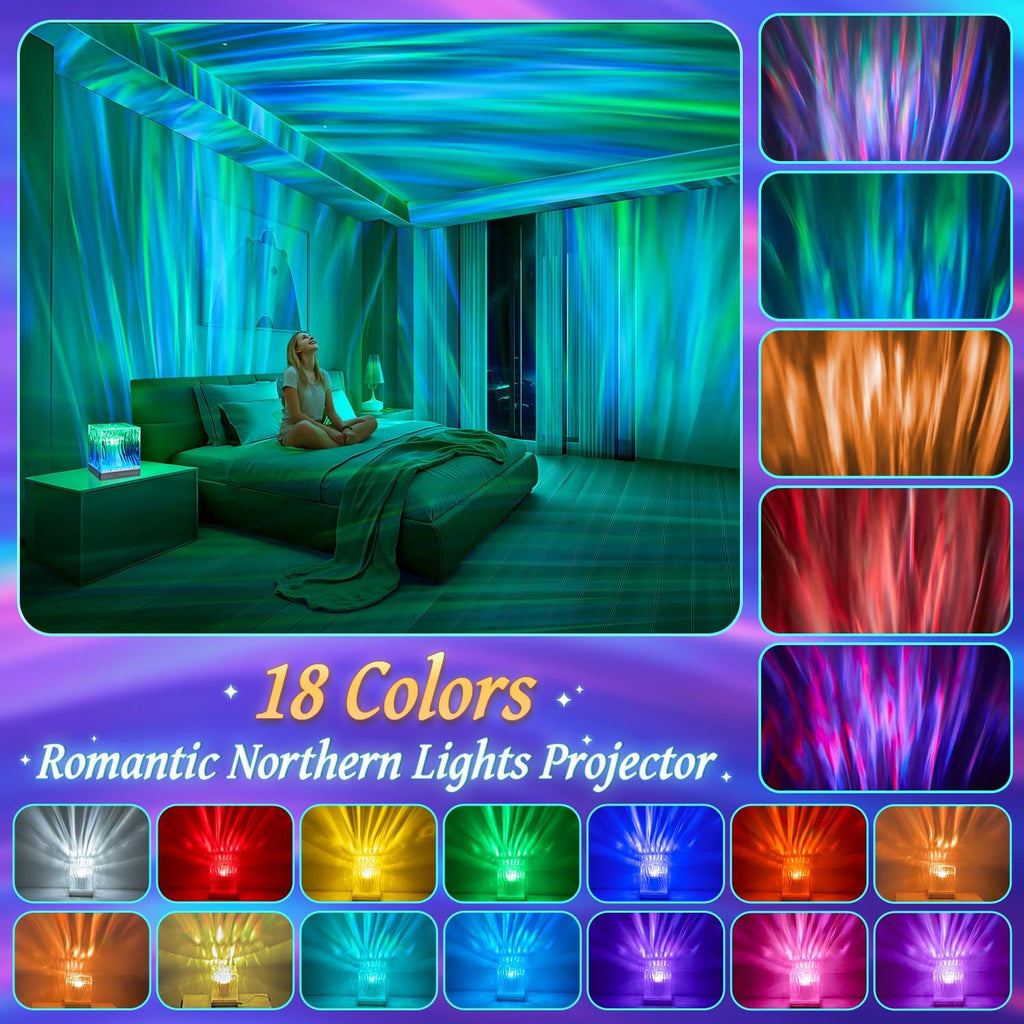 Northern Lights Projector White Noise Sound Machine for Sleep, 18-Color 15 White Noise Machine for Sleeping, Bluetooth Aurora Light…
