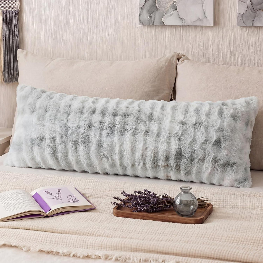 Chumerry Gray Fluffy Body Pillow Cover Faux Fur Pillowcase Extra Soft Fuzzy Plush Long Pillow Cover Gradient Gray Shaggy Body Pillow Case f…
