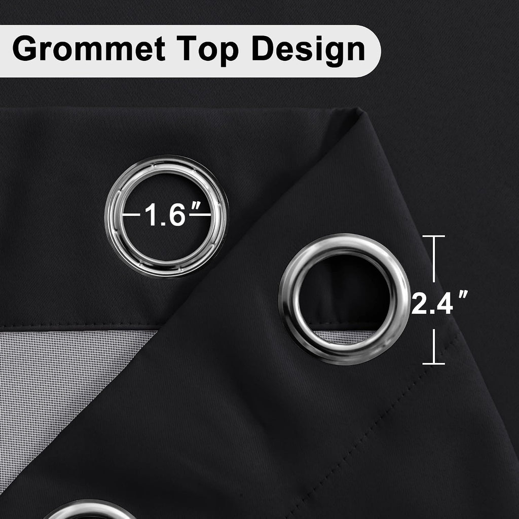 Xwzo Black Blackout Curtains 2 Panels with Tiebacks- Heat and Full Light Blocking Window Panels with Grommets for Bedroom/Basement, 54 Inch…
