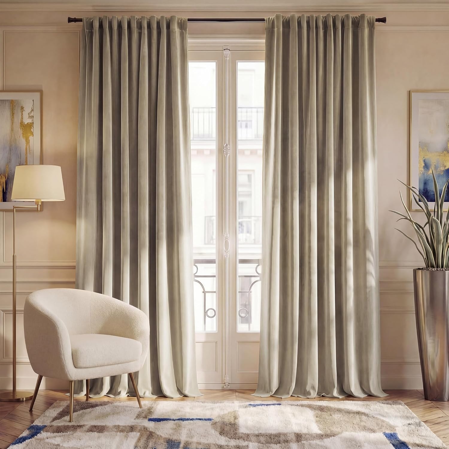 Nicetown Taupe Velvet Curtains for Bedroom 120 inches Long, Rod Pocket & Back Tab Luxury Room Darkening Window Treatments Vertical Winter D…