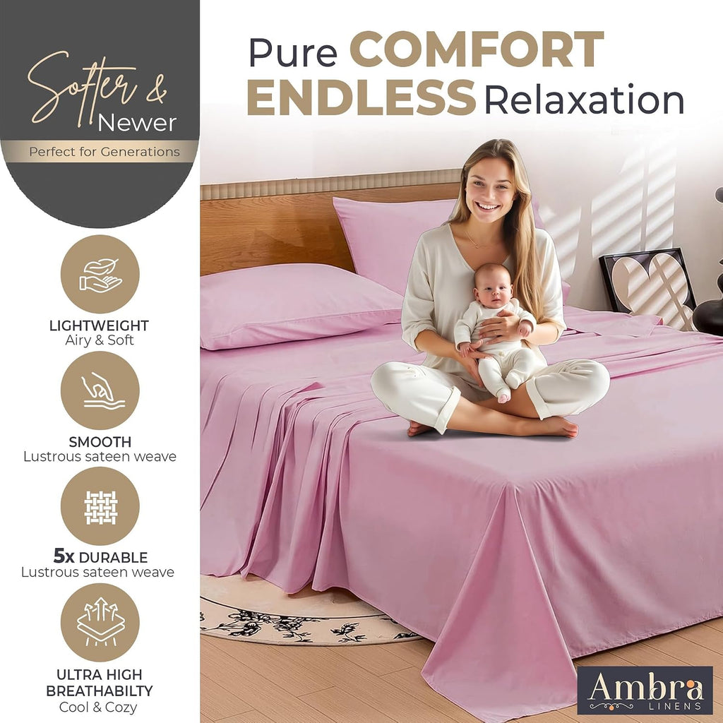Ambra Linens 100% Organic Cotton Sheets Cal King Size - 4 PC Organic California King Sheet Sets - Soft, Comfy, Breathable & Cooling - 16” D…