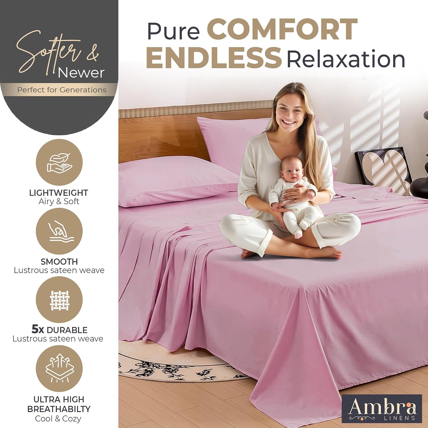 Ambra Linens 100% Organic Cotton Sheets Cal King Size - 4 PC Organic California King Sheet Sets - Soft, Comfy, Breathable & Cooling - 16” D…