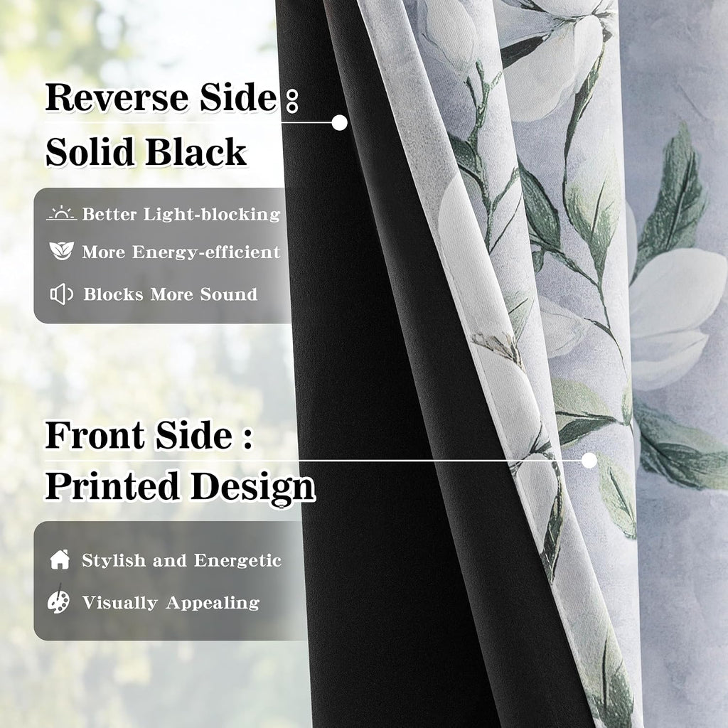 Myskyhome MYSKY HOME Floral 95% Blackout Curtains 84 Inches Long 2 Panels Set for Living Room - Thermal Insulated Black Out Flower Pattern…
