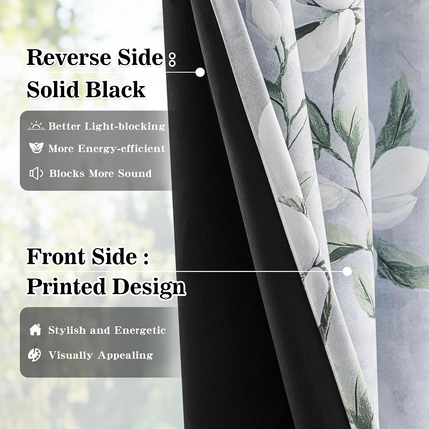 Myskyhome MYSKY HOME Floral 95% Blackout Curtains 84 Inches Long 2 Panels Set for Living Room - Thermal Insulated Black Out Flower Pattern…