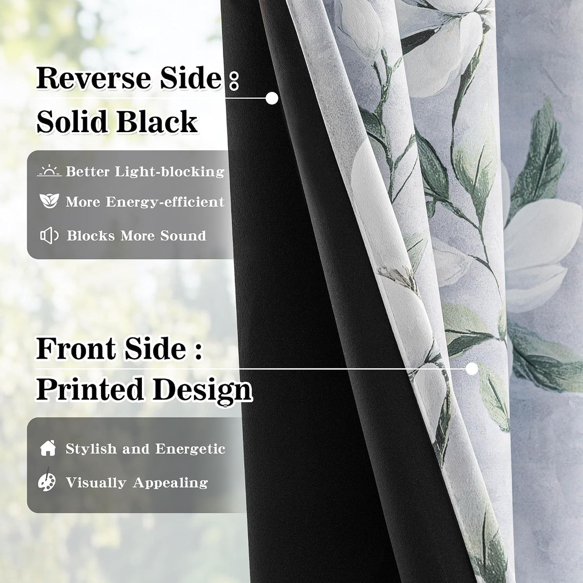 Myskyhome MYSKY HOME Floral 95% Blackout Ceiling Curtains 96 Inches Long 2 Panels Set - Thermal Insulated Black Out Flower Pattern Printed…