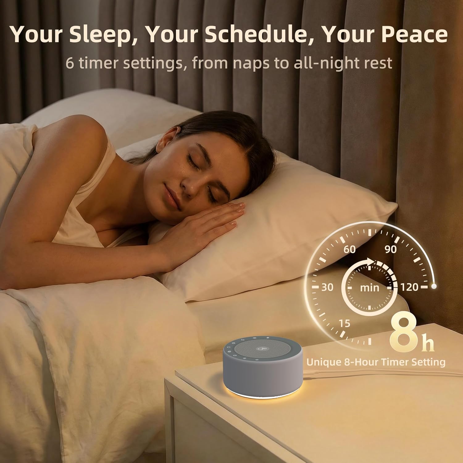 Kipcush White Noise Machine - Soft Non-Glare Nursery Lamp, 30 Soothing Sounds, 8 Color Lights, Max 8-Hour Timer for Baby & Adults (1…