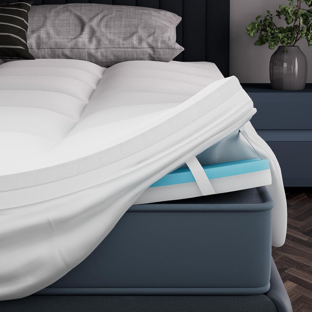 Mattrelax 4 Inch Memory Foam Mattress Topper King, 2" Cooling Gel Memory Foam + 2" Plush Pillow Top Mattress Pad, 2-in-1 Dual Layer Design,…
