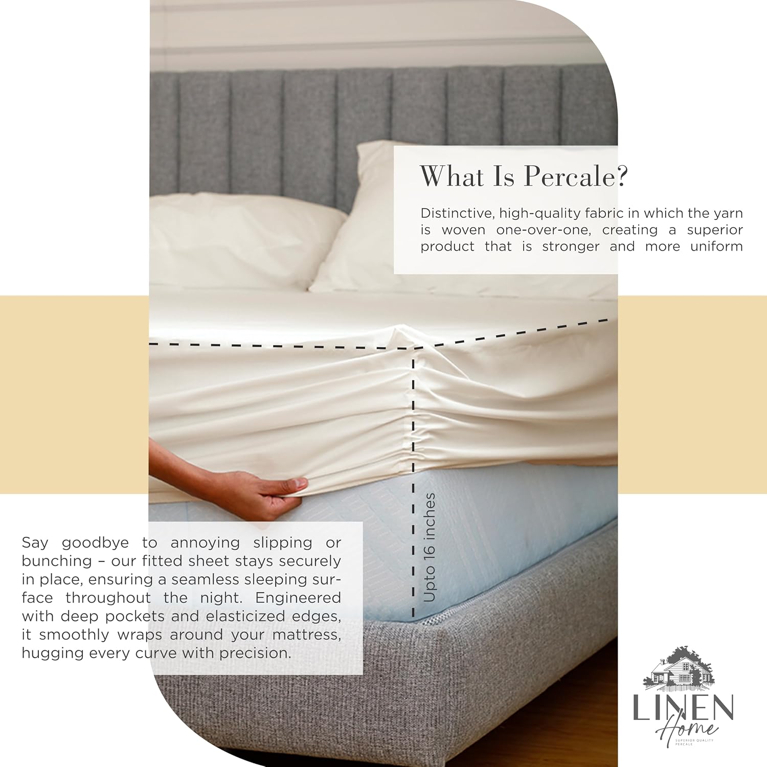 Linen Home 100% Cotton Percale Sheets Twin XL Size, Ivory, Deep Pocket, 3 Pieces Set - 1 Flat, 1 Deep Pocket Fitted Sheet and 1…