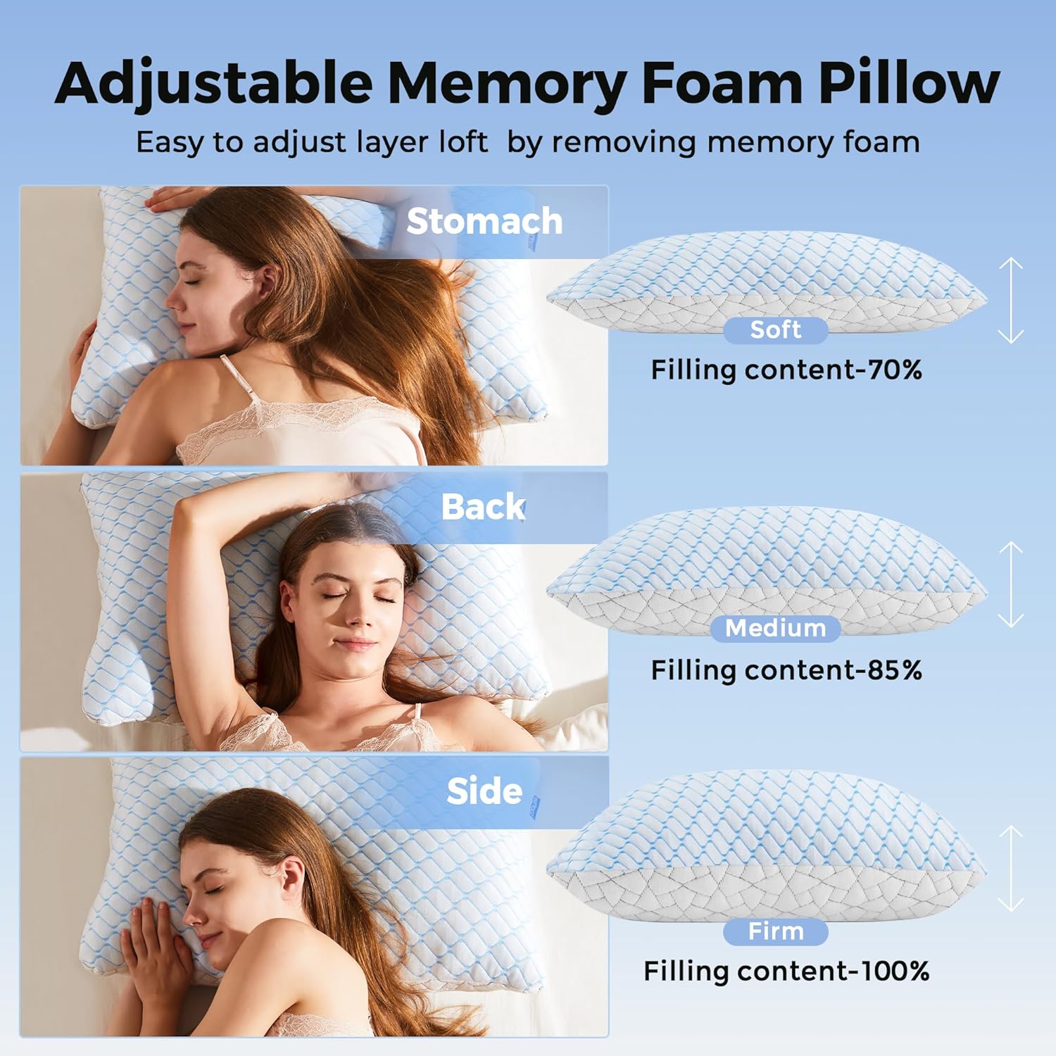 puredown® King Size Pillows Set of 2, Shredded Memory Foam Pillows, Cooling Pillow King 2 Pack, Foam Pillow for Sleeping, Adjustable Firm…