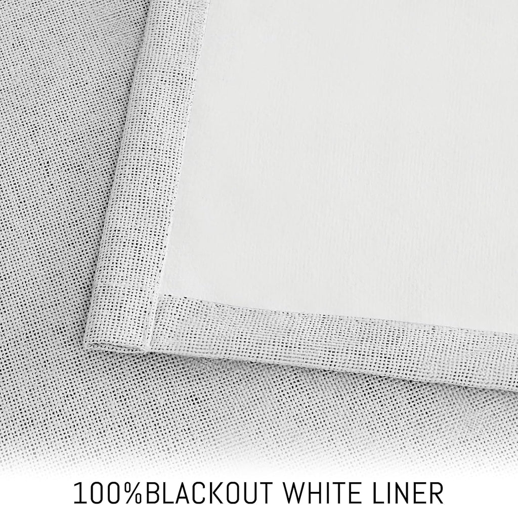 Yakamok White Linen Curtains 100% Blackout 90 Inches Long, Room Darkening Textured Curtains for Living Room Thermal Grommet Bedroom Curtain…