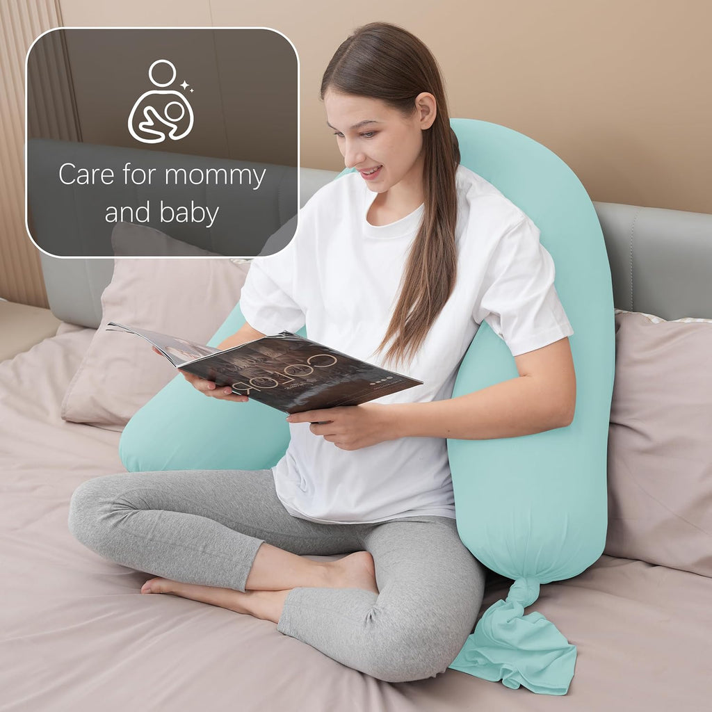Moonpark MOON PARK Pregnancy Pillow - Incredibly Smooth and Soft Cooling Cover I Shaped Full Body Maternity Pillow with Removable Cover - S…