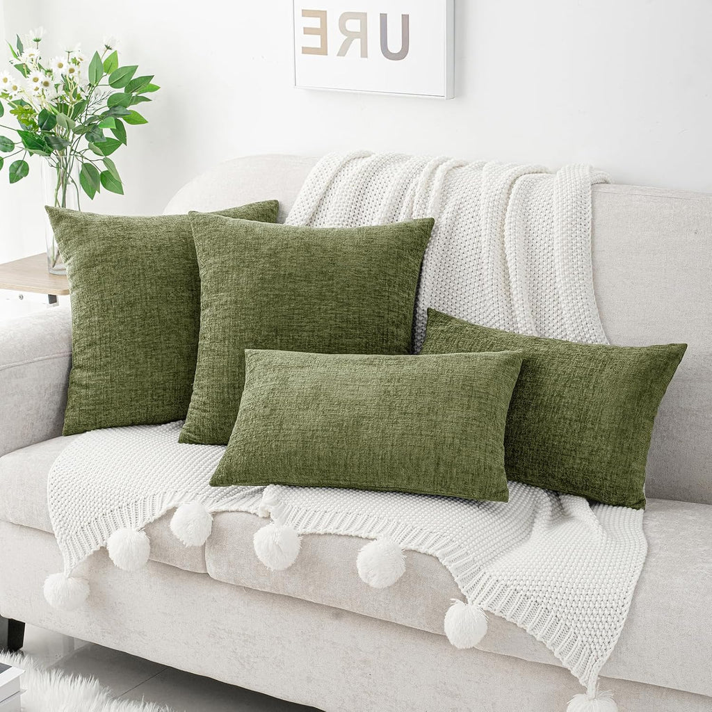 Hwy50 HWY 50 Sage Green Lumbar Pillow Covers 12x20 Inch Pack of 2, Soft Chenille Decorative Throw Pillow Covers Farmhouse for Spring Couch…