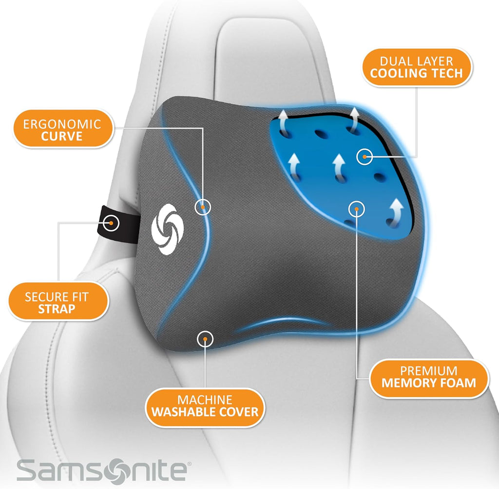 Samsonite Ergonomic Neck Pillow – Large Car Neck Pillow for Driving, Gel Memory Foam Cushion for Travel, Cooling Car Support Headrest for…
