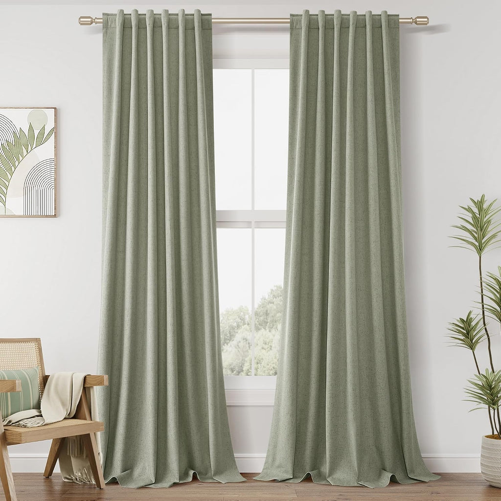 Guken 100% Blackout Linen Curtains 42 Inch Wide by 102 Inch 2 Panels Set for Living Room Bedroom Back Tab Thermal Insulated Black Out Linen…