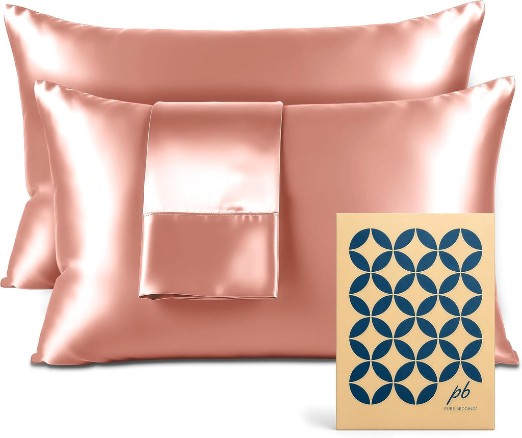 PureBedding Pure Bedding Satin Pillowcase 2 Pack - Queen Size (20"x30", Blush Pink) - Silky Pillow Cases for Hair and Skin - Satin Pillow C…
