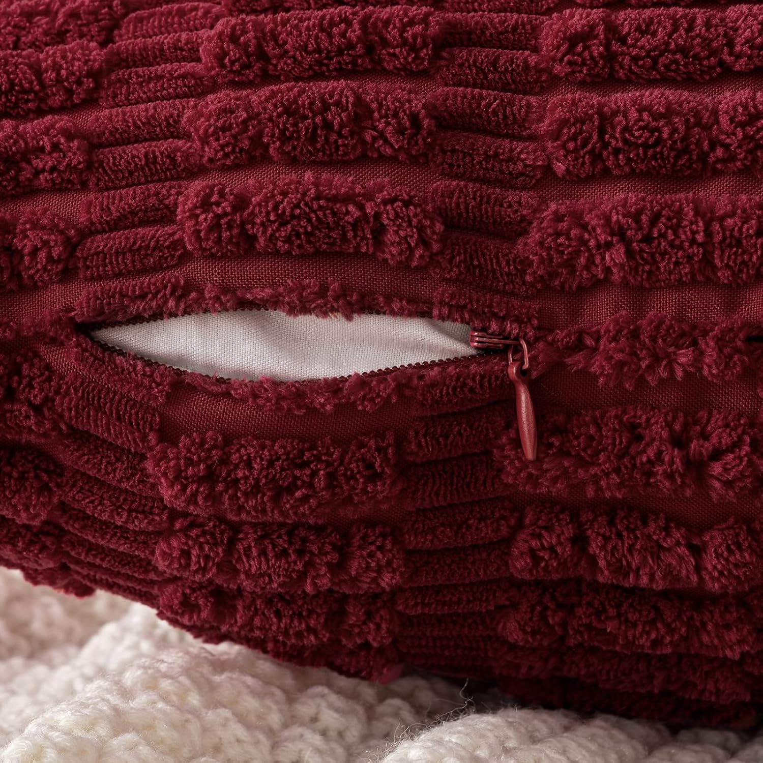 Miulee Pack of 2 Burgundy Corduroy Decorative Pillow Covers 18x18 Inch Soft Boho Striped Throw Pillow Covers Modern Farmhouse Home Decor fo…