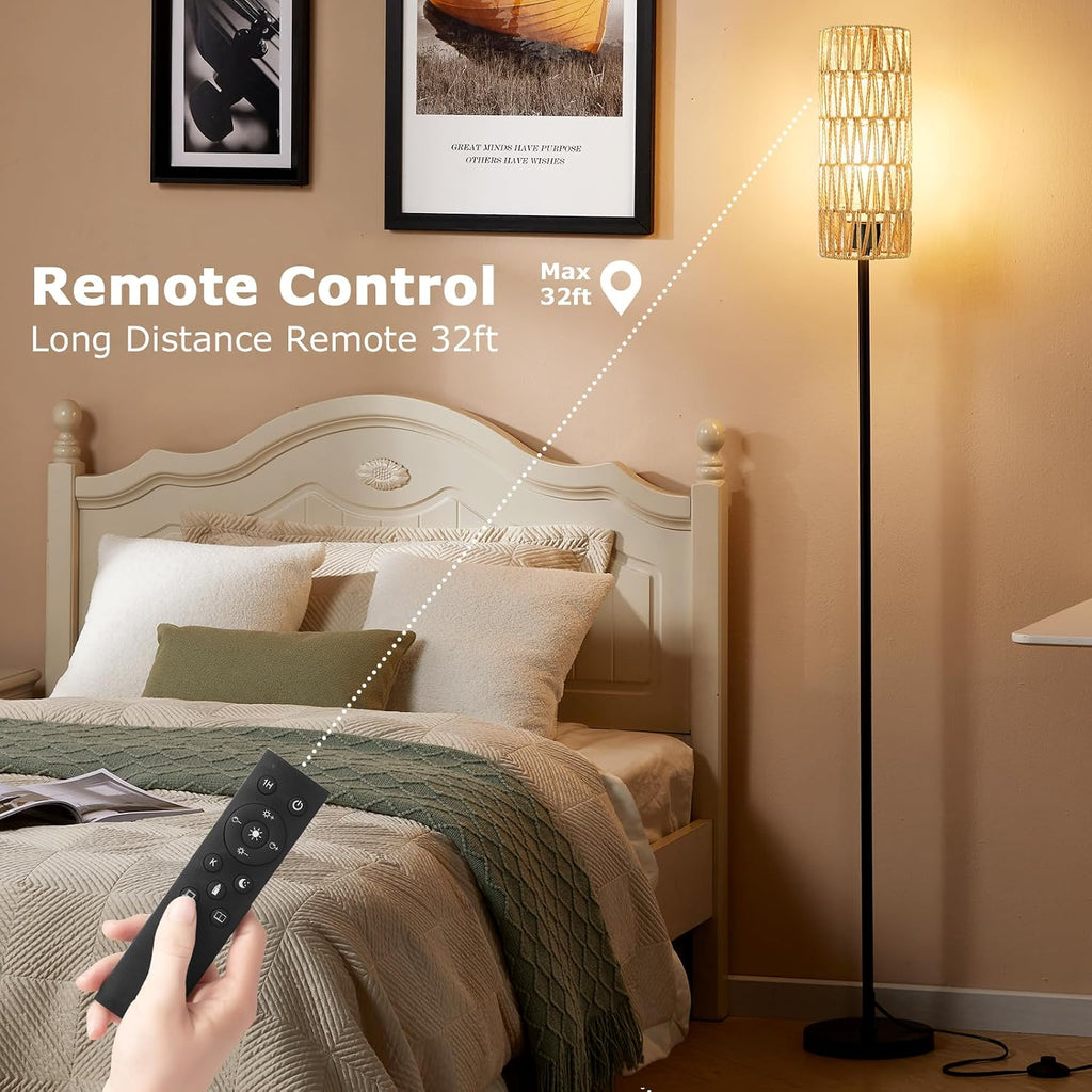 Ambimall 64'' Floor Lamps for Living Room with Remote Control and Stepless Dimmable Colors Temperature & Brightness, Boho Black Standing…