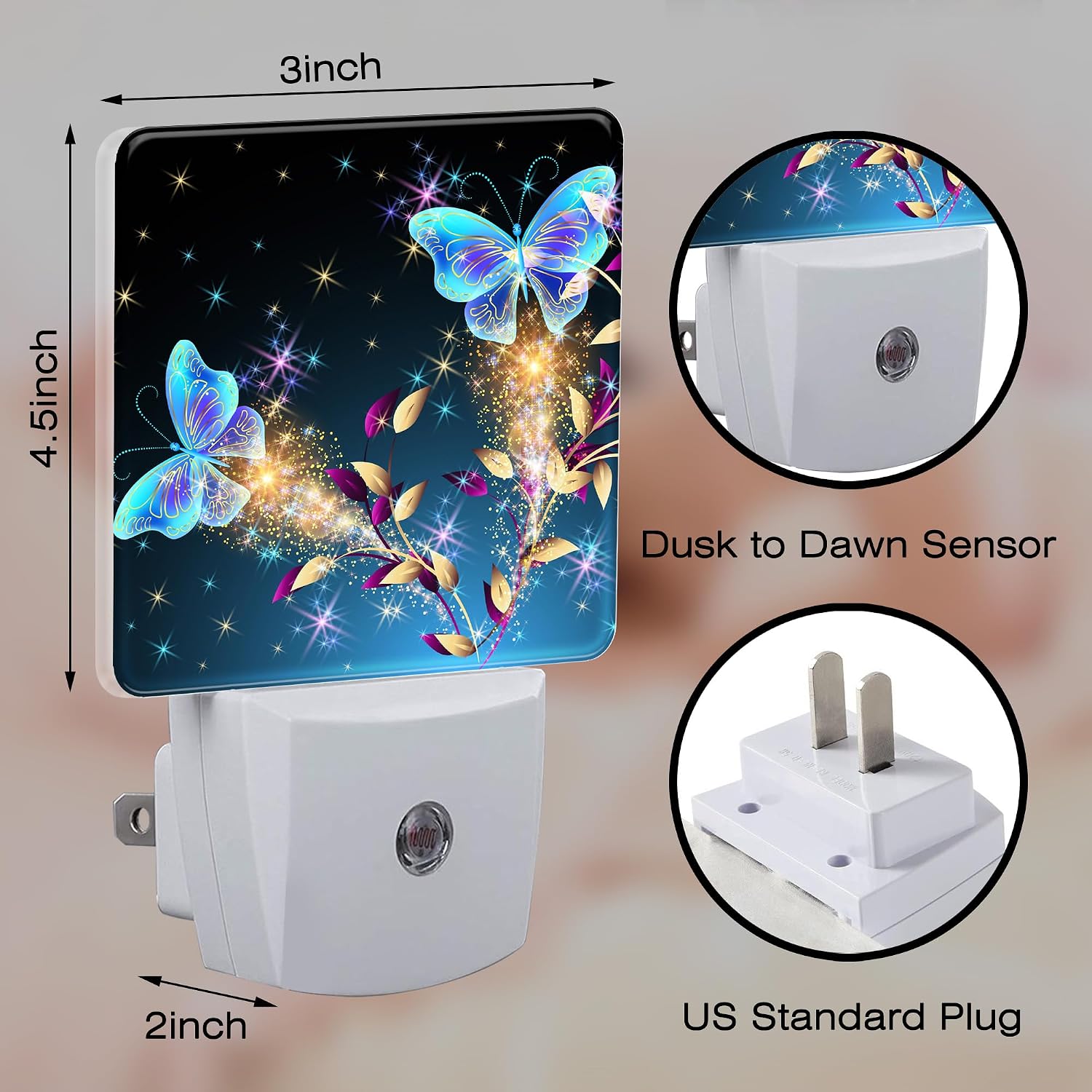 Magical Butterflies with Flowers Night Light Plug into Wall, Glitter Sparkle Butterfly Dusk to Dawn Night Light Plug in,0.5w Energy…