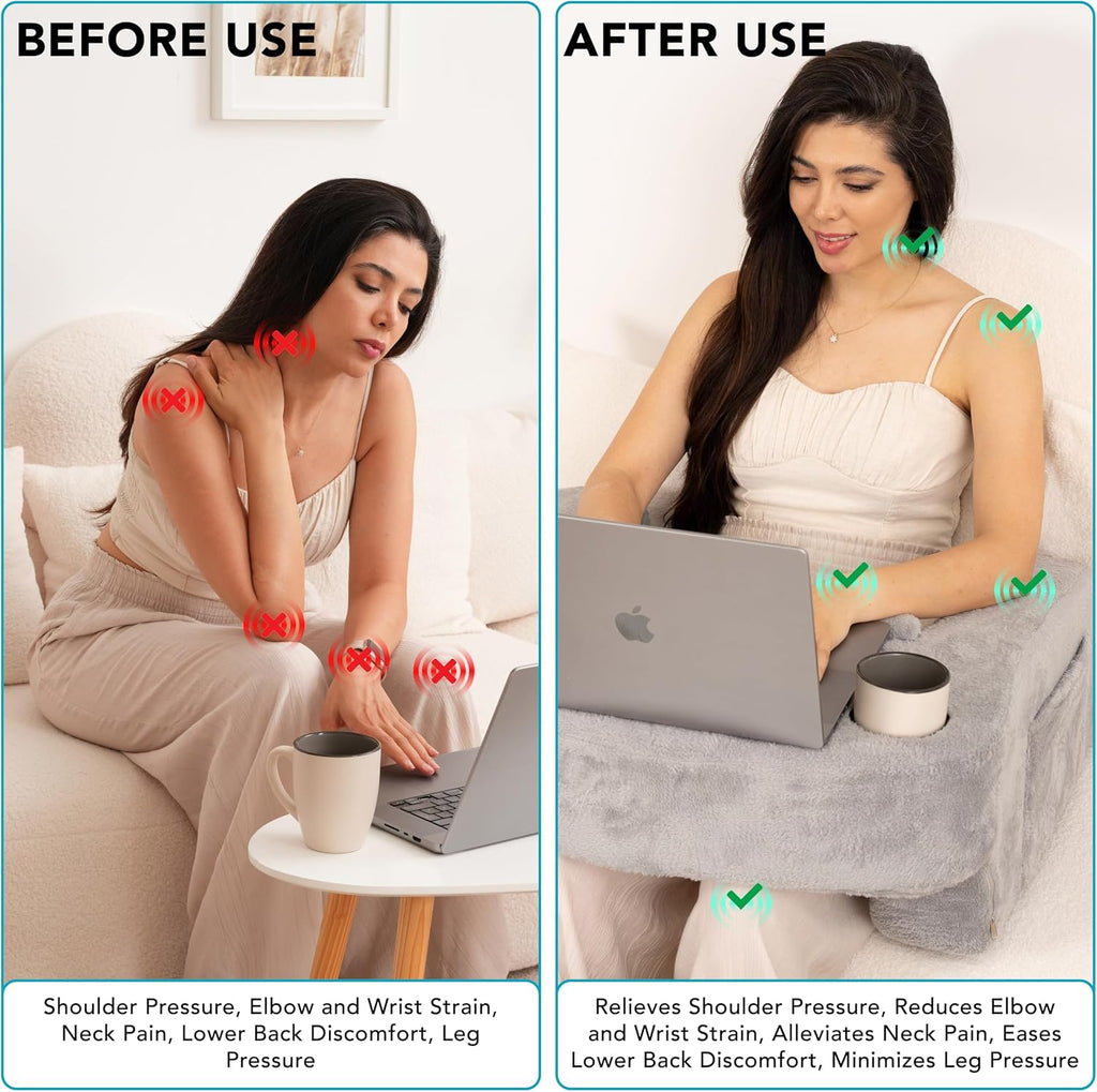 Reading Pillow for Gaming – Extra Large Lap Desk & Arm Rest with Cup & Phone Holder, Adjustable Heights, Laptop Support, Large Pockets –…