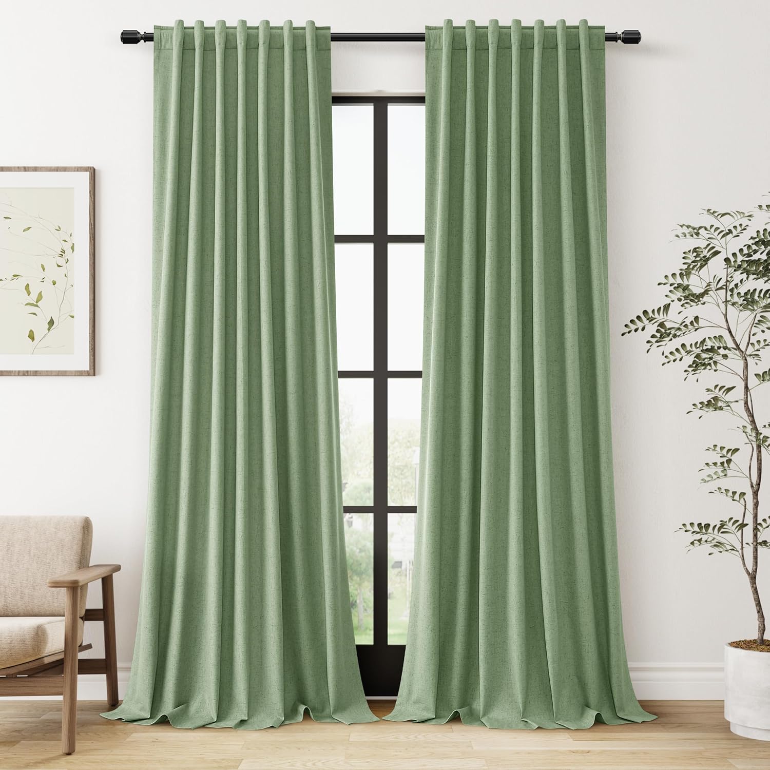 Guken 100% Blackout Linen Curtains 102 Inch Length 2 Panels Set for Living Room Bedroom Back Tab Thermal Insulated Black Out Linen Drapes R…