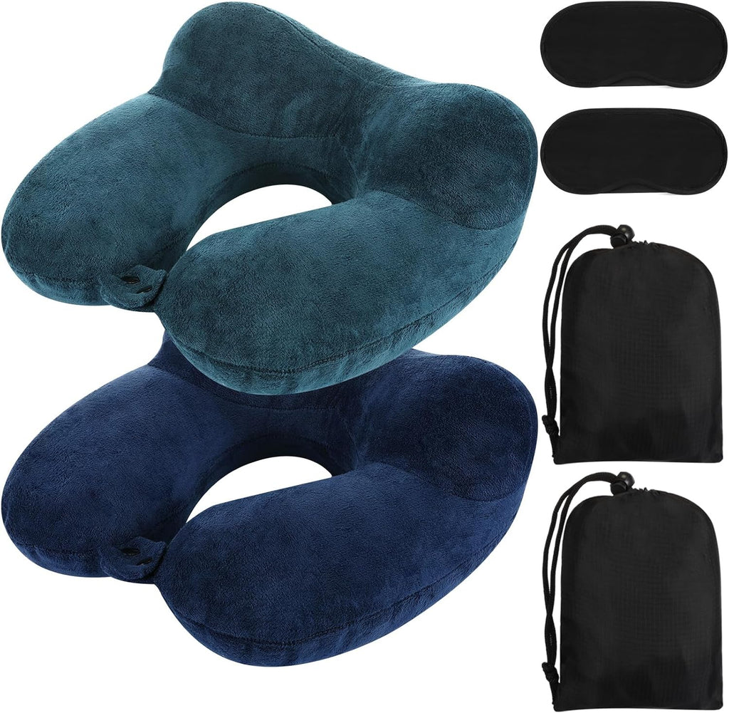 Sintuff 2 Pack Inflatable Travel Pillow for Airplanes Inflatable Neck Flight Pillows with Compact Bag and Blindfold for Traveling…