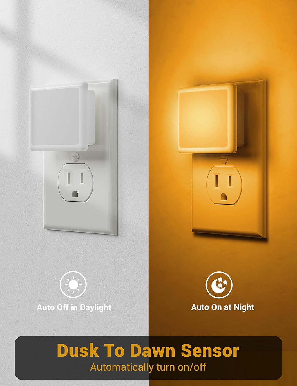 JandCase Amber Night Light[2 Pack], Night Lights Plug into Wall, LED Plug in Nightlight with Dusk-to-Dawn Sensor, 0.3W Dim Night Light…