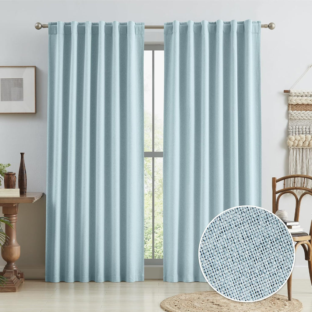 Keqiaosuocai Blackout Linen Curtain Panels, Totally Shaded Draperies 84 Inches Long for Dining Room, Soundproof Privacy Window Drapes for P…