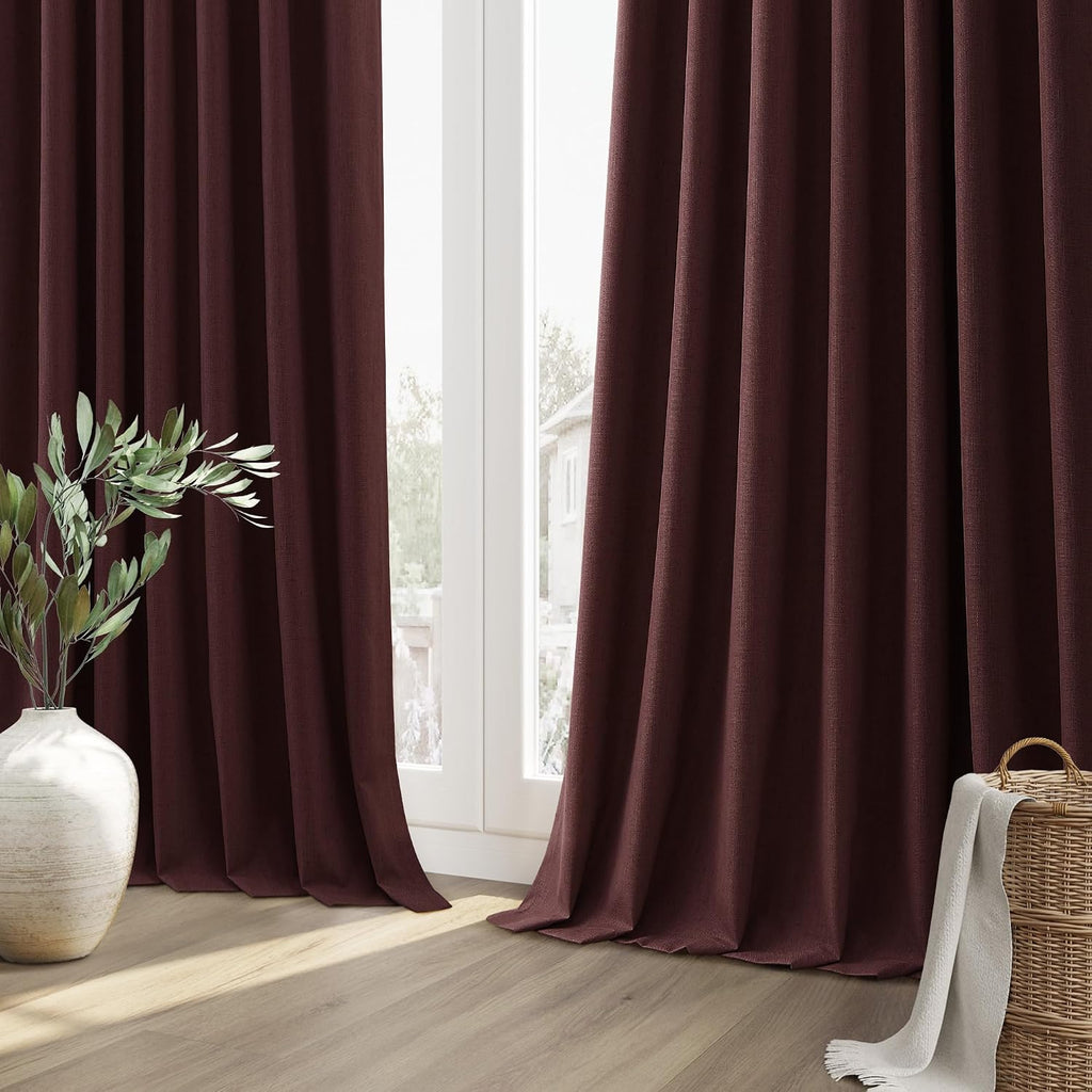 Guken Reddish Brown 100% Blackout Linen Curtains 120 Inch Length 2 Panels Set for Living Room Bedroom Back Tab/Rod Pocket Thermal Insulated…
