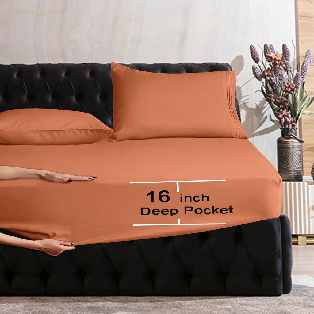 Mocassi King Sheet Set - Luxury Hotel 1800 Premier Bedding Sheets & Pillowcases - Ultra Soft Breathable & Cooling Bed Sheets - Deep…