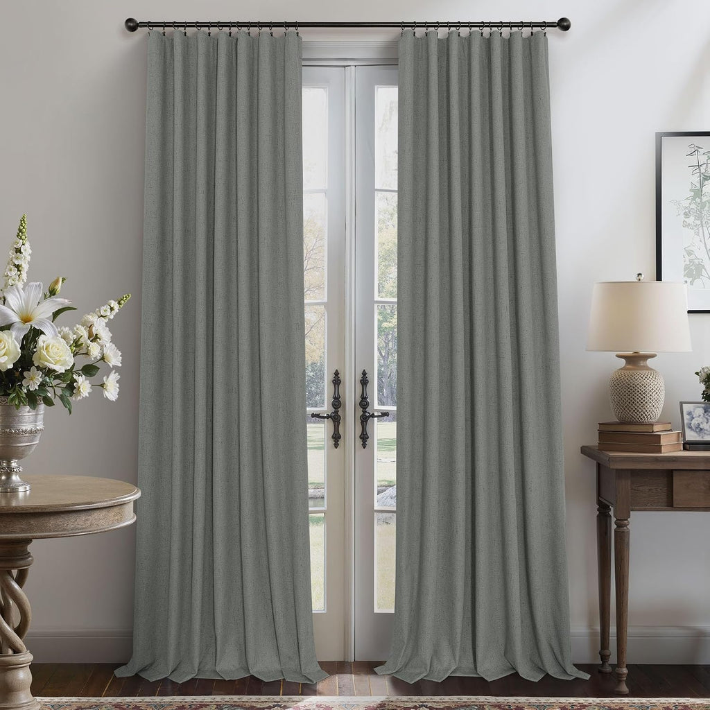 Pitalk Grey Blackout Curtains for Bedroom 84 Inch Length 2 Panel Linen Textured Thermal Insulated Winter Blocking Darkening Window Drape Bl…